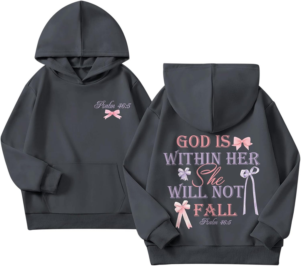 Girl's Christian Graphic Hoodie God is Within Her Hoodies for Kids Jesus Faith Religious Sweatshirts Pullover Tops
