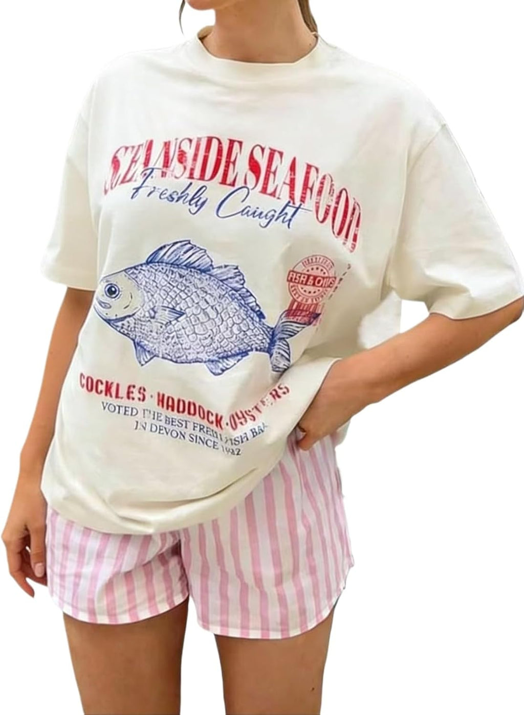 Cute Strawberry Beach Shirts Oversized Graphic Tees Women Short Sleeve Y2k Summer Tops 2000s Aesthetic Preppy Clothes