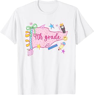 Cute Pennant Flag Pink First Day of 4th Grade Teachers Kids T-Shirt
