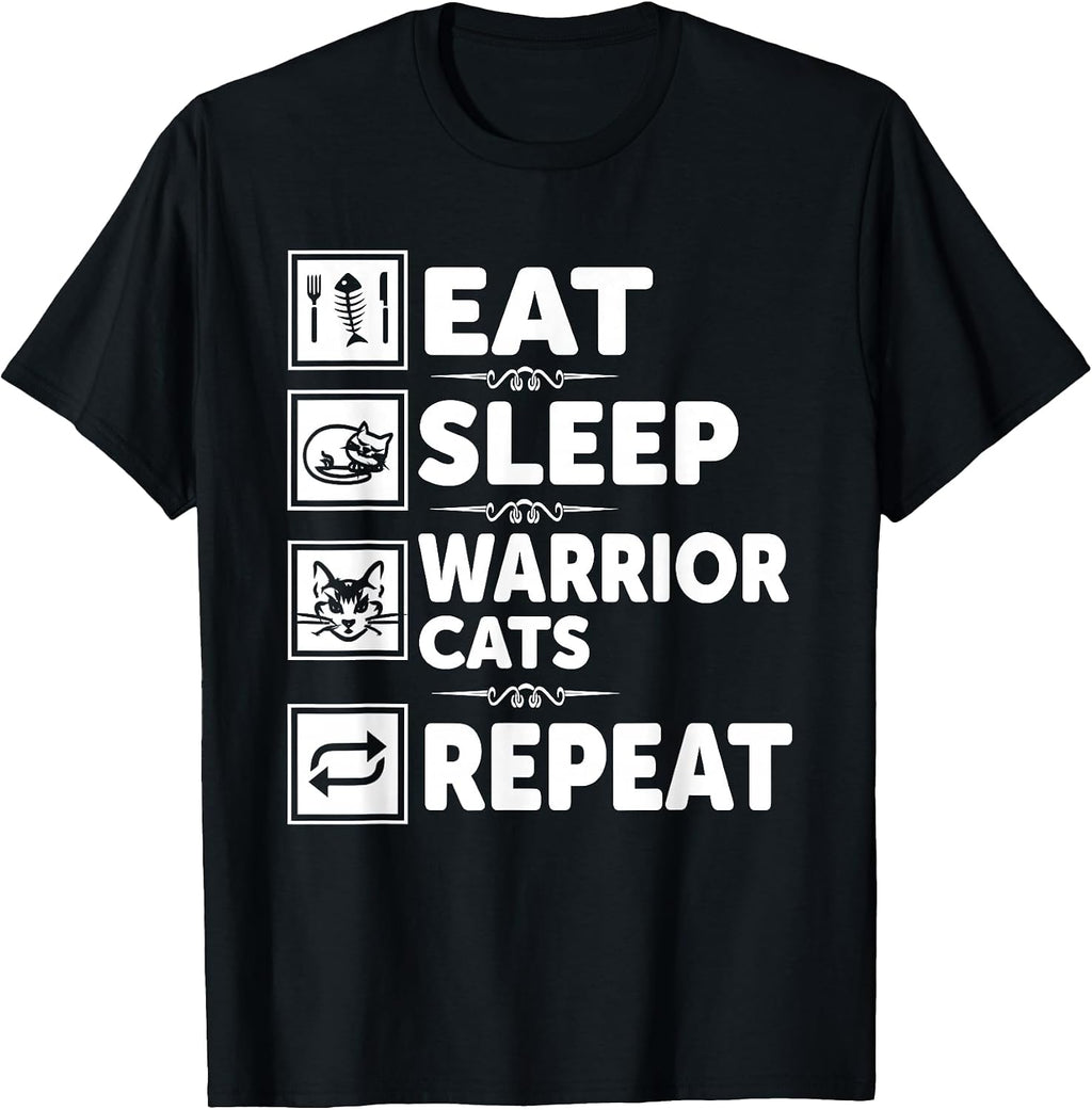Cat & Cats Lover - Eat Sleep Warrior Cat Repeat - Cat T-Shirt