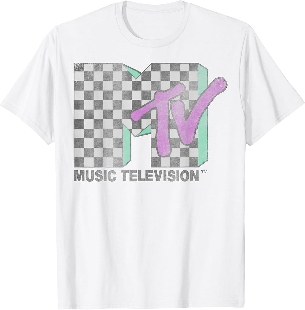 Checkered Distressed Retro Logo Short Sleeve T-Shirt