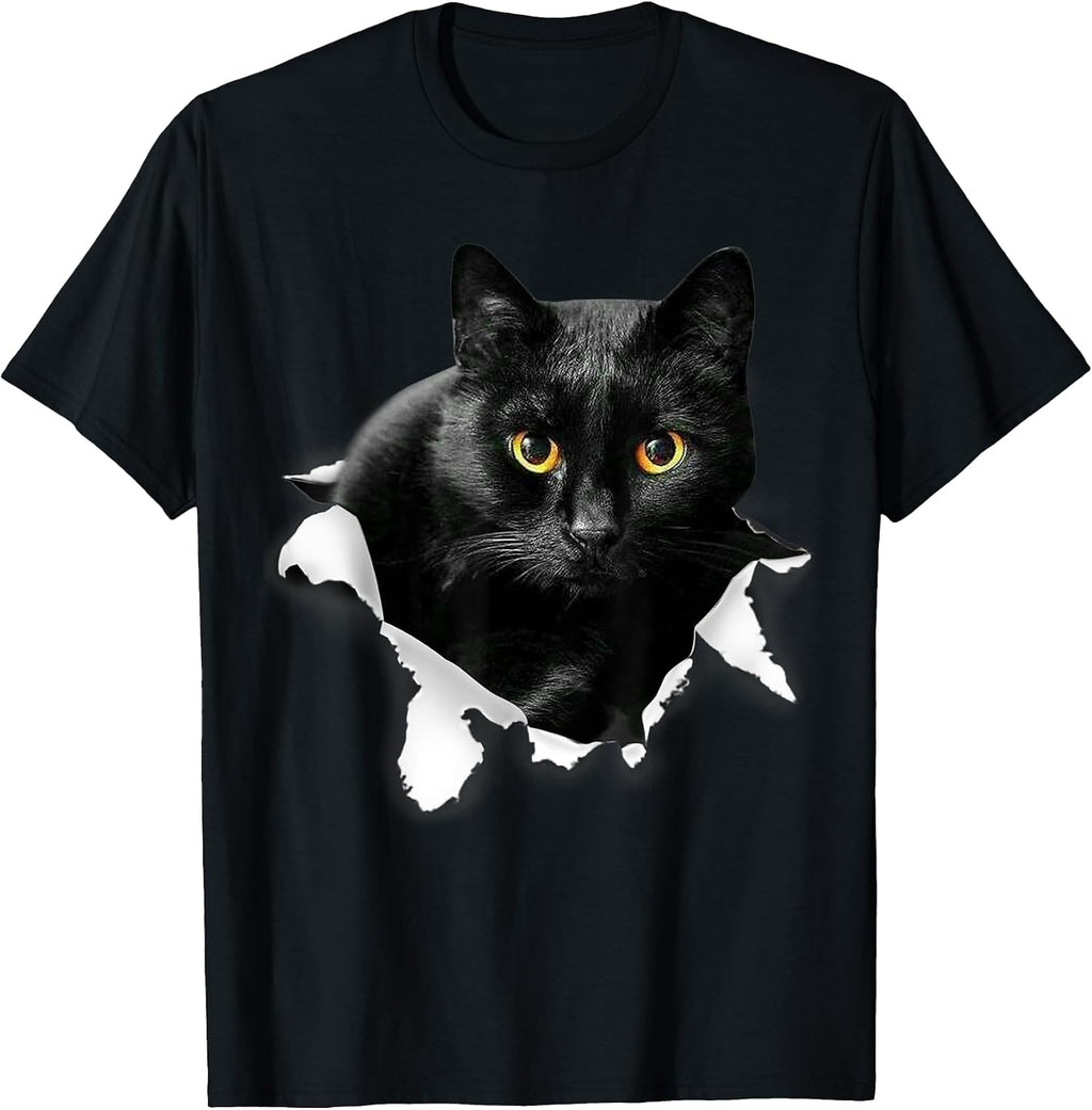 Black Cat Torn Cloth Gifts for Cat Lover, Cat Dad, Cat Mom T-Shirt