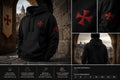 Templar Cross Embroidered Hoodie, Medieval Knight Sweatshirt, Carcassonne Inspired Hoodie, Crusader Gift, Gothic Historical Apparel