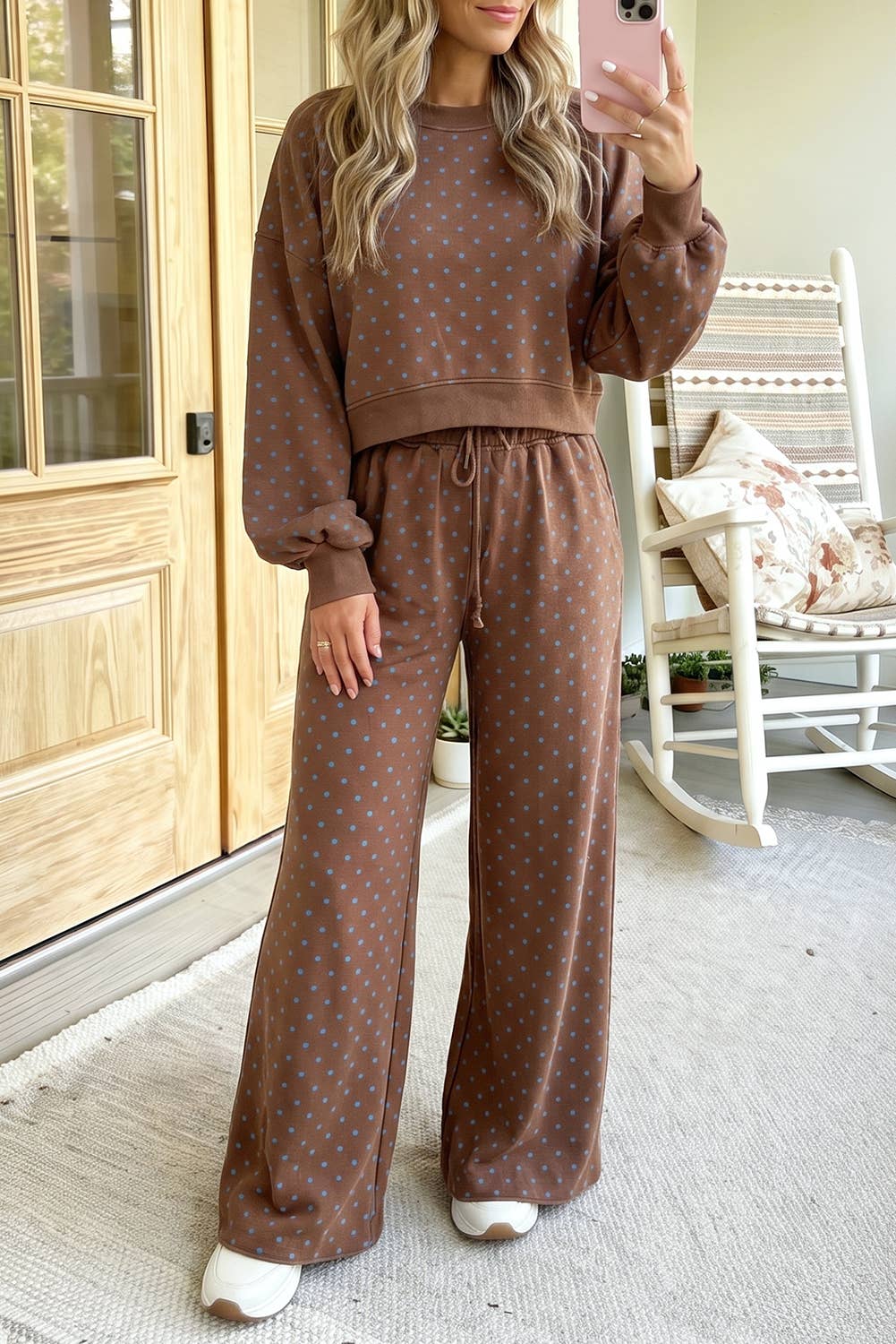 66 Plus Size Polka Dot Drawstring Top and Pants Set (S-4X)