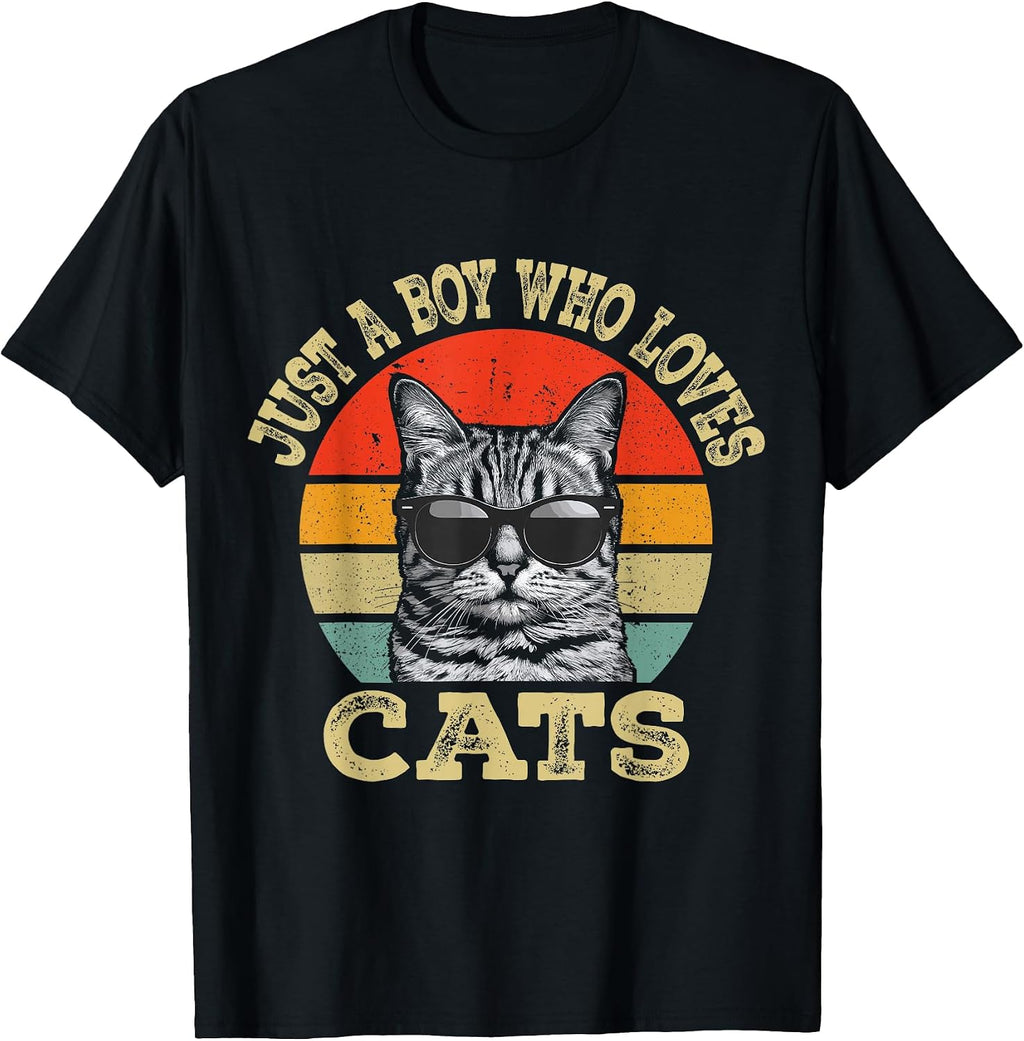 Vintage Just A Boy Who Loves Cats Boy Kid Cat Lover for Boys T-Shirt