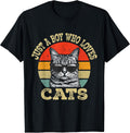 Vintage Just A Boy Who Loves Cats Boy Kid Cat Lover for Boys T-Shirt