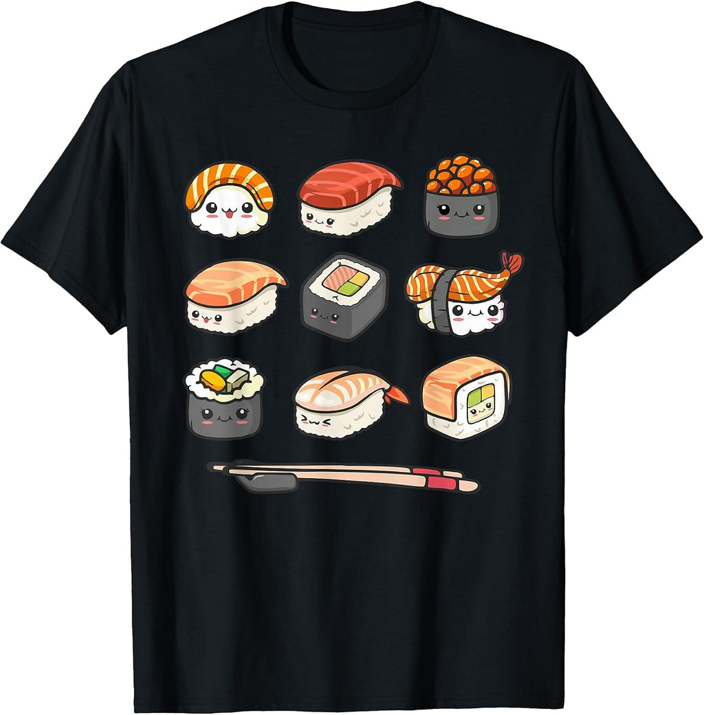 Happy Sushi Anime Kawaii Set Japanese Food Lover Otaku Manga T-Shirt
