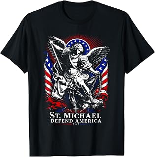St. Michael Defend America Archangel Patriot USA Flag T-Shirt