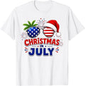 Christmas in July Summer Beach Hawaii Santa USA Flag T-Shirt