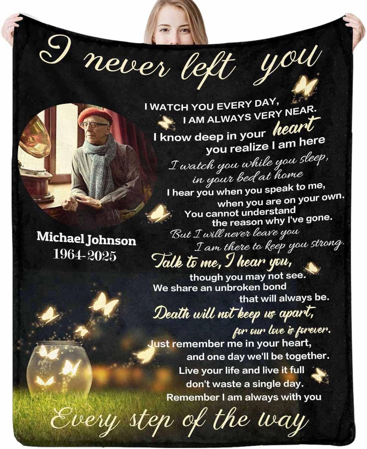 Custom Memorial Blanket with Photos for Loss of Mom Dad Son Daughter, Customized Memory Gift of Departed Loved Ones Gifts, Made in USA