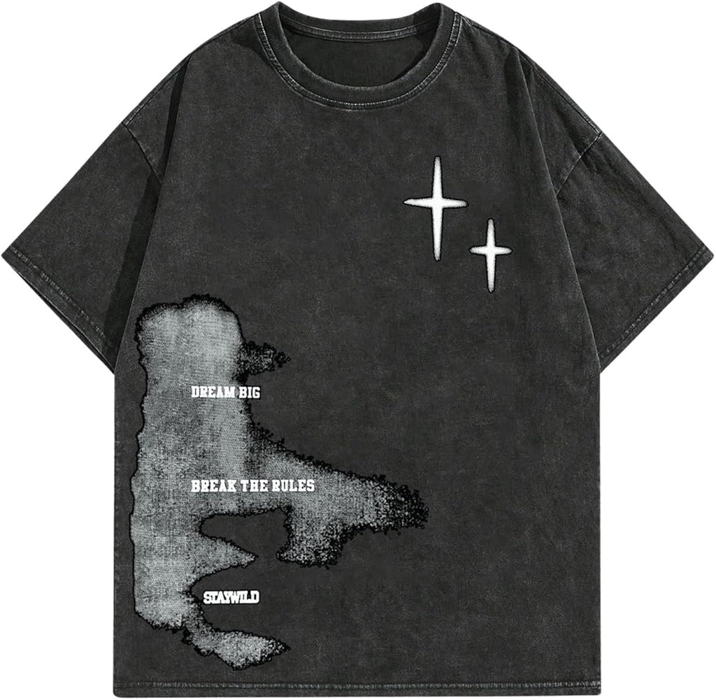 Men's Letter Graphic Drop Shoulder T Shirts Casual Round Neck Tee Top