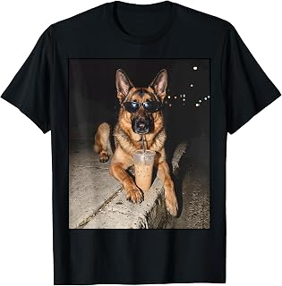 German Shepherd Drinking Iced Coffee Animal Meme T-Shirt