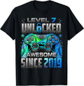 Level 7 Unlocked Awesome Since 2019 7th Birthday Gaming T-Shirt