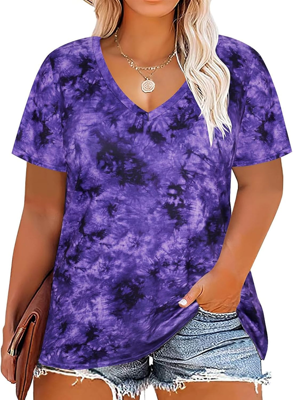 Plus Size Tops for Women Oversized Summer Basic V Neck Short Sleeve Henley Shirt Casual Tunic Shirts XL-5XL