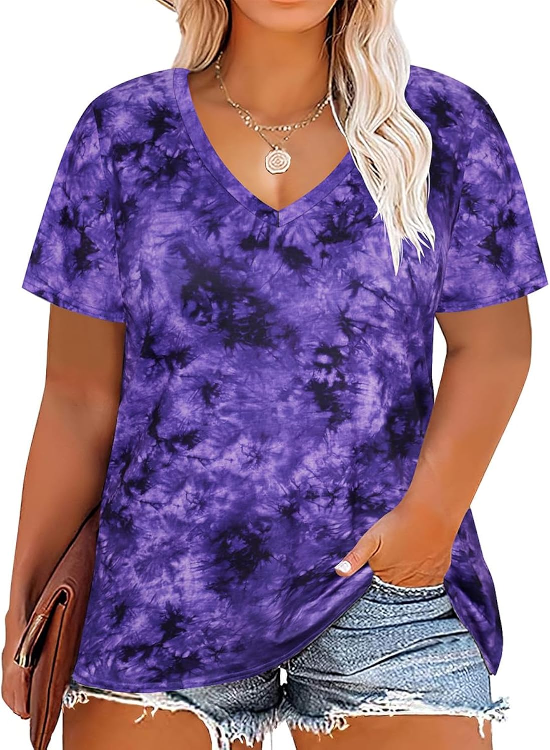 Plus Size Tops for Women Oversized Summer Basic V Neck Short Sleeve Henley Shirt Casual Tunic Shirts XL-5XL