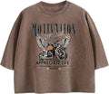Motorcycle Cropped Graphic Vintage Tees for Women Y2k Aesthetic Baggy Crop Top Acid Wash Motivation T Shirt Trendy