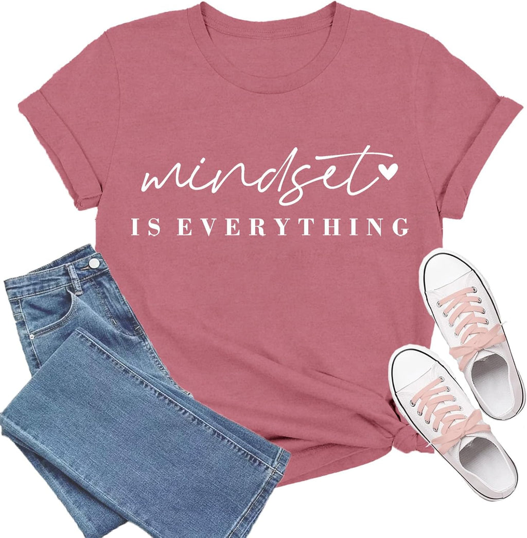Inspirational Shirt for Women Mindset is Everything T-Shirts Positive Message Tee Motivational Tops