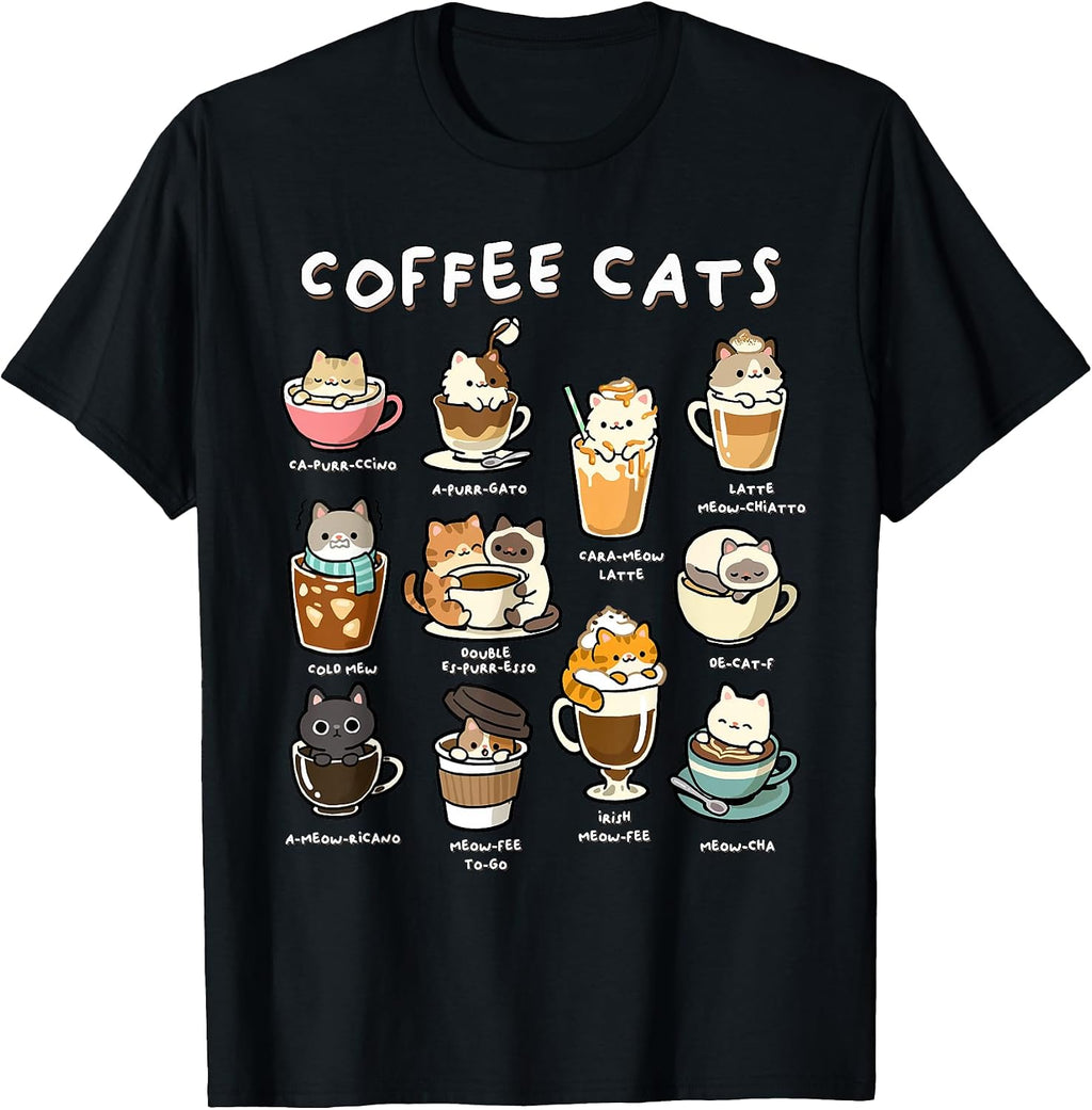Cute Coffee Cats Kawaii Pun Funny Cat Lover Barista T-Shirt