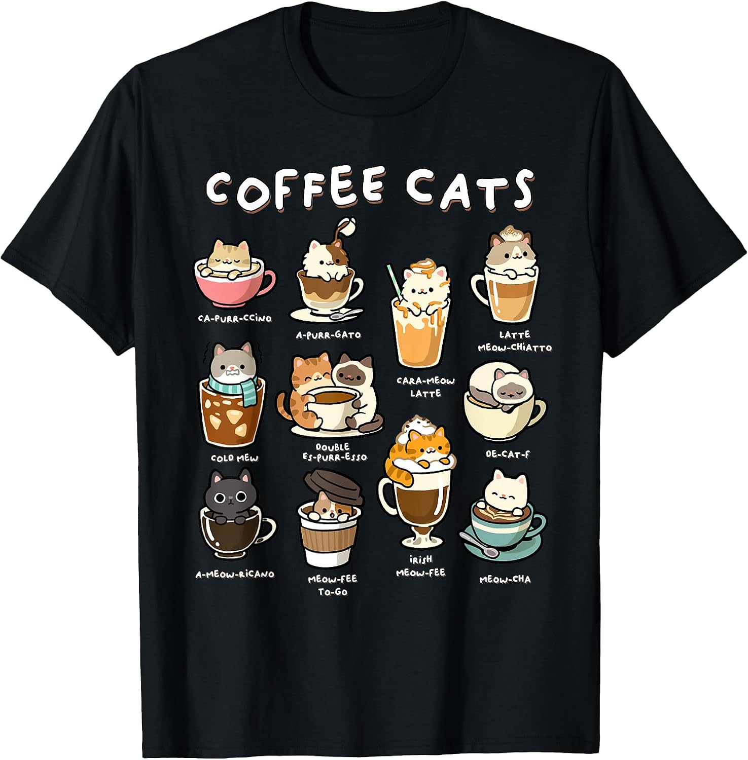 Cute Coffee Cats Kawaii Pun Funny Cat Lover Barista T-Shirt