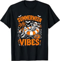 Summerween Vibes Skeleton Floating Pool Pumpkin Halloween T-Shirt