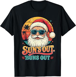 Christmas in July Suns Out Buns Out Vintage Beach Santa T-Shirt