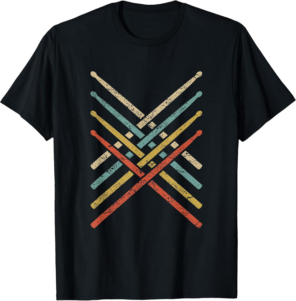 Retro Vintage Drummer 70s 80s Distressed Drum Sticks T-Shirt