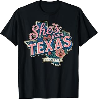 She's from Texas I Can Tell Retro Floral Texas Map T-Shirt
