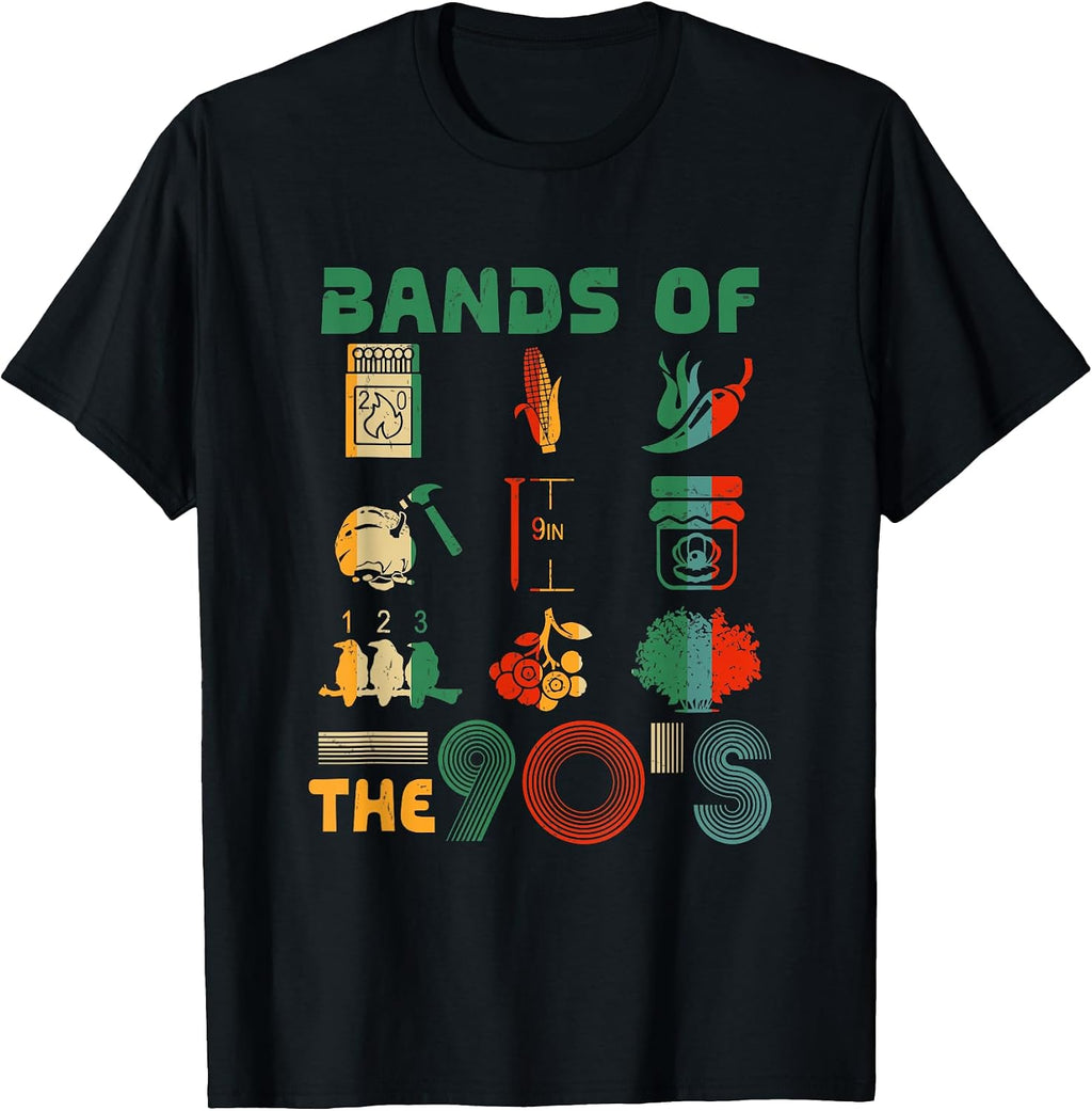 Retro Popular Music Bands of The 90s Funny Vintage Rock Band T-Shirt