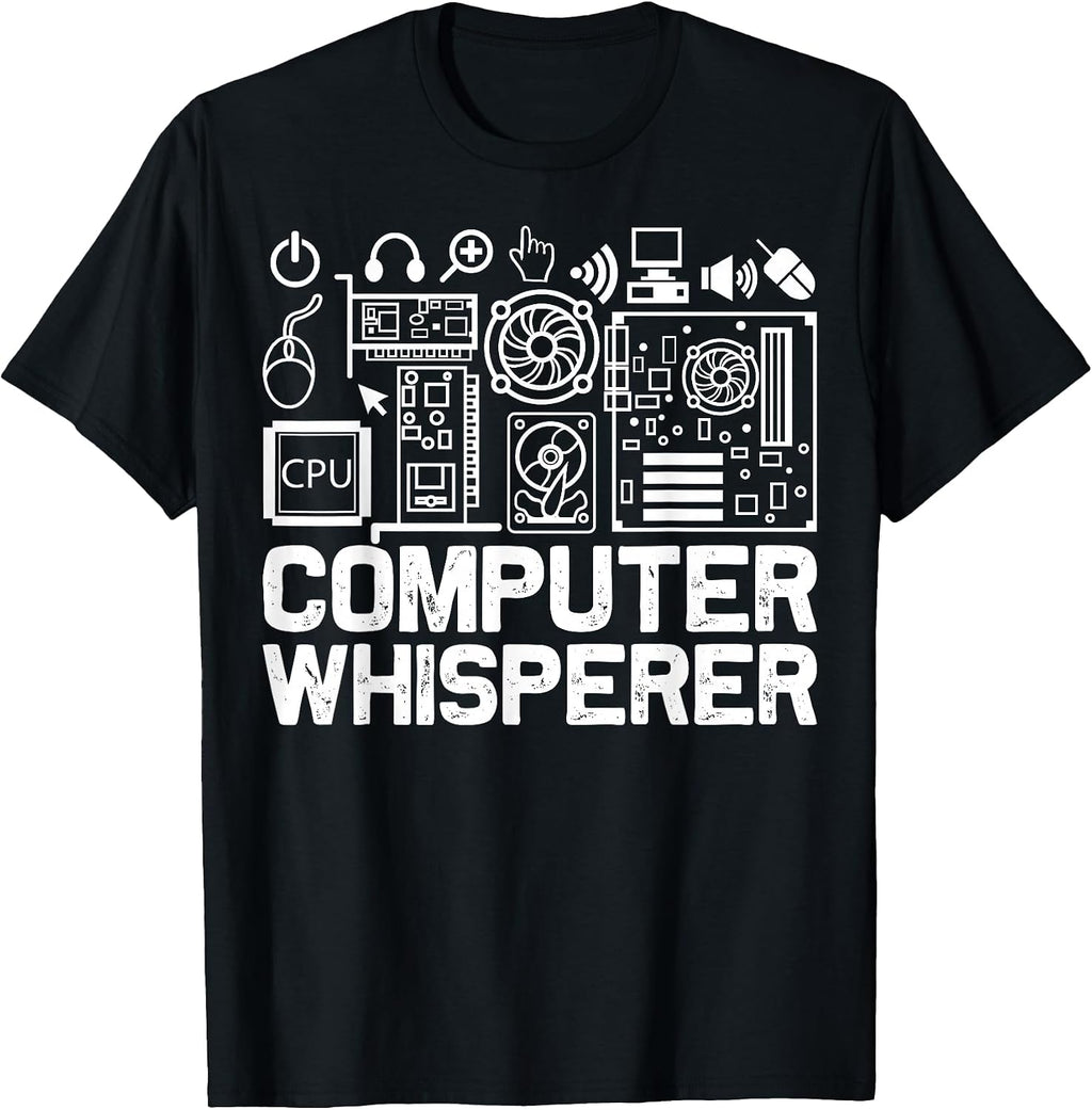 Unisex-Kids and Adults Black Modern Casual Gaming Computer Whisperer T-Shirt