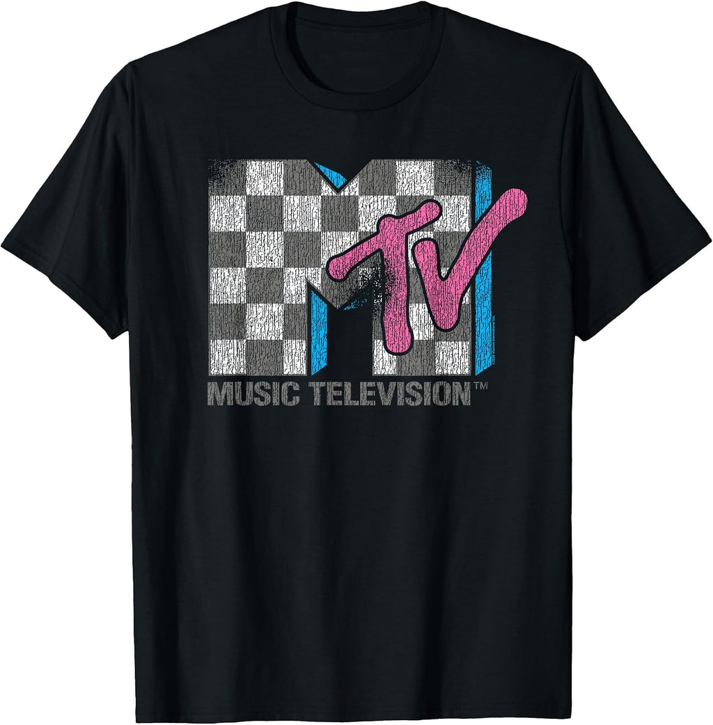 Distressed Vintage Checkerboard Logo Music Television T-Shirt