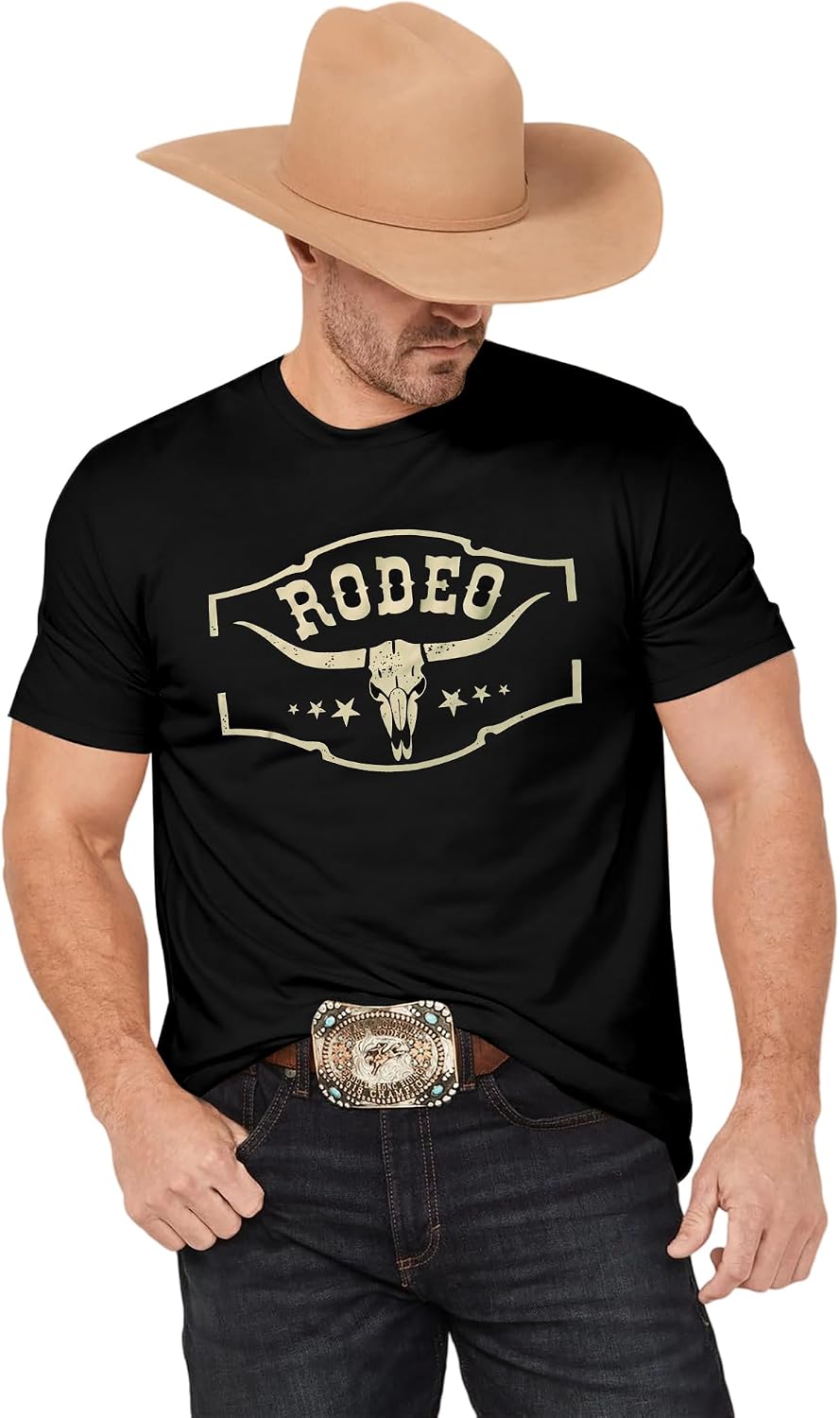 Western Cowboy Rodeo Shirts: Mens Vintage Cow Skull Graphic Tees Boho Country Concert Music T-Shirts
