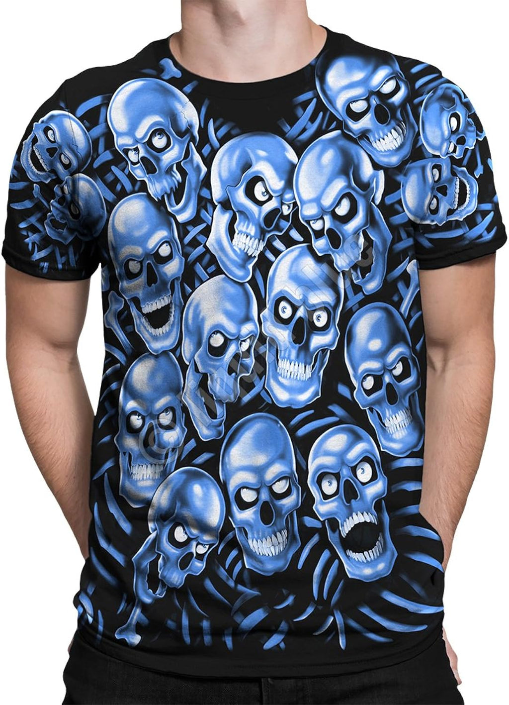 Unisex-Adult Skull Pile Blue Fantasy All Over Print Short Sleeve T-shirtT-Shirt