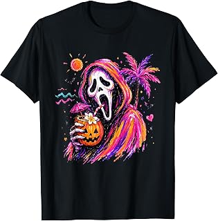 Vintage Summerween Ghost Summer 90s Tropical Halloween Funny T-Shirt