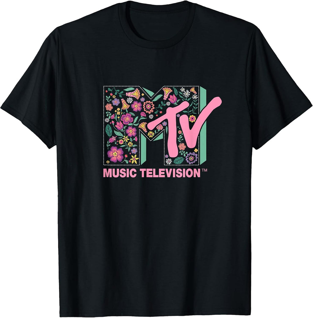 Floral Vintage Embroidery Style Logo Fill T-Shirt