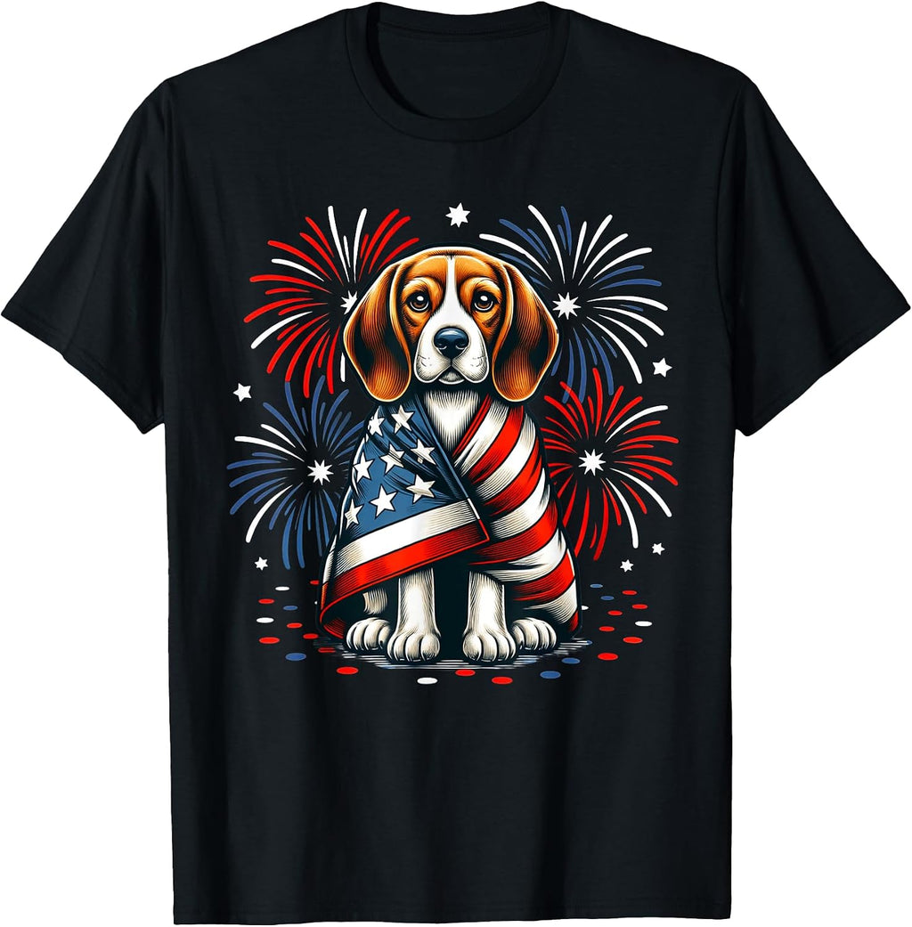 Cute Beagle Dog USA American Flag Dog Lover 4th Of July T-Shirt for Men Women Kids
