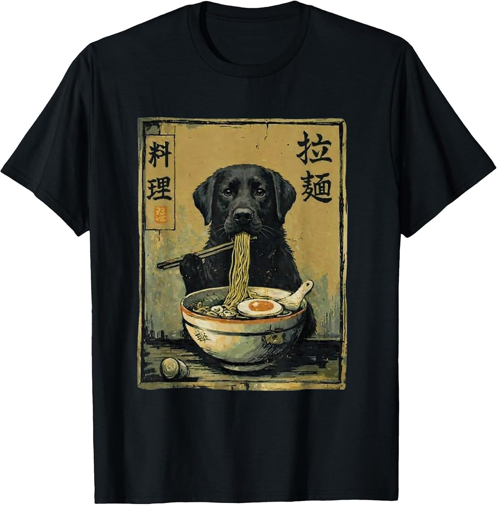 Black Labrador Ramen Noodles Japanese Anime Foodie Lab Dog T-Shirt