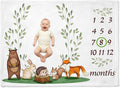 Baby Monthly Milestone Blanket, Soft Flannel Woodland Photo Backdrop with Wreath, 50" x 40", First Year Keepsake Gift