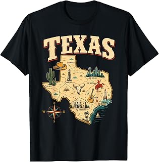 Vintage Texas Map Iconic Landmarks State Pride T-Shirt