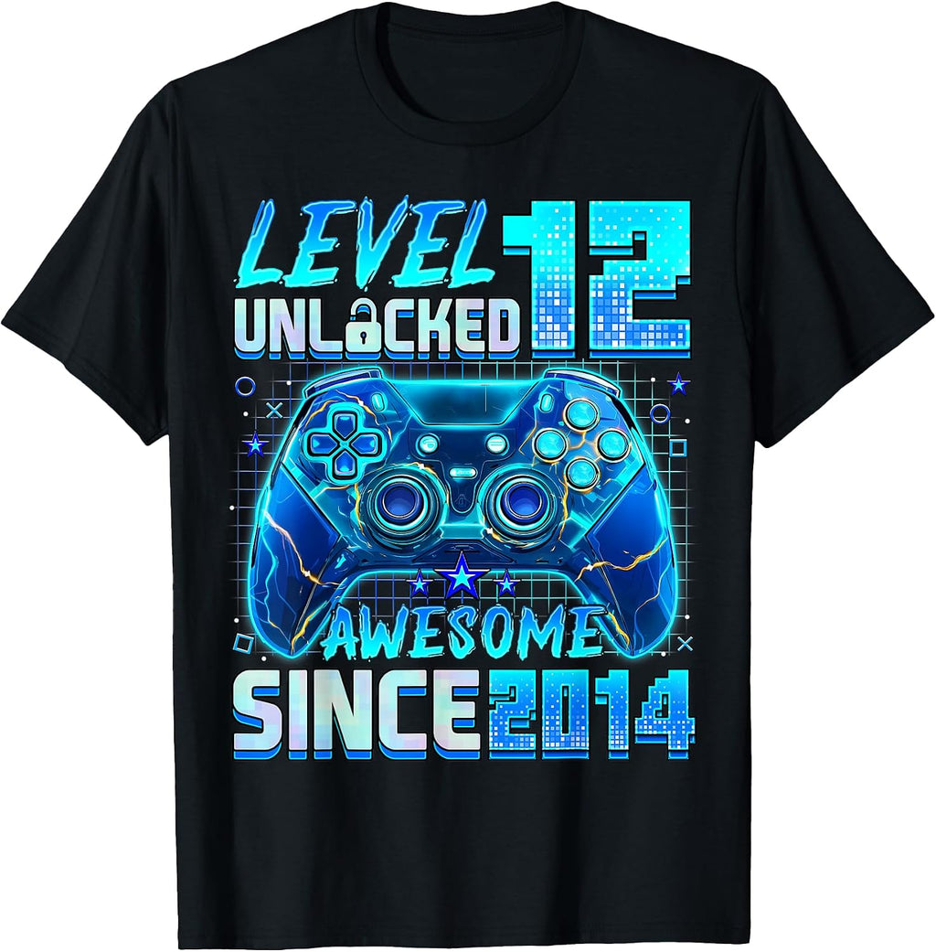 Level 12 Unlocked Awesome Since 2014 12th Birthday Gaming T-Shirt
