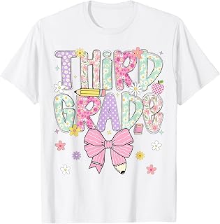 Third 3rd Grade Teachers Girls Back to School Pencil Bow T-Shirt