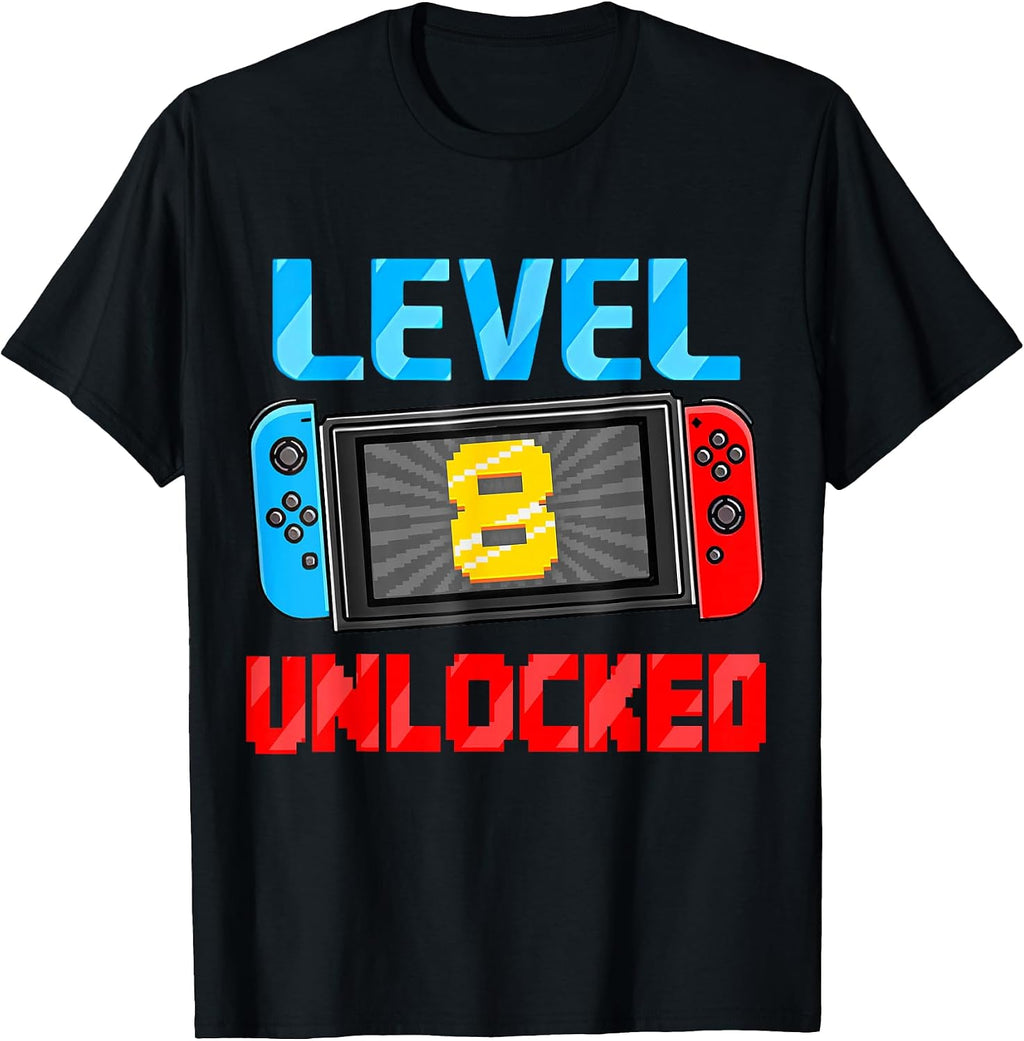 Level 8 Unlocked Gamer 8th Birthday Gift Video Game Boys T-Shirt