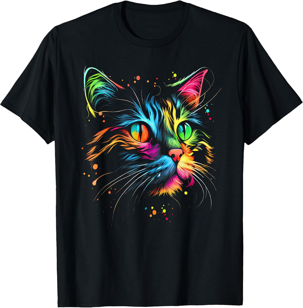 Cute Colorful Cat for Women's Girls Men Boys - Cat Lovers T-Shirt Small
