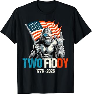 Patriotic Bigfoot Two Fiddy American Flag 4Th of July T-Shirt