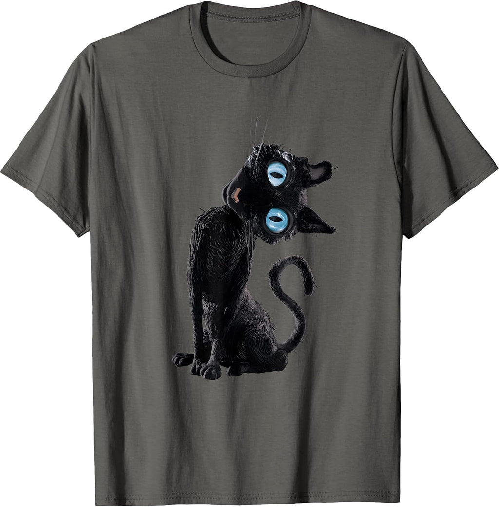 Black Cat Lazy Cute Meme Button Eyes Kitty Lovers T-Shirt
