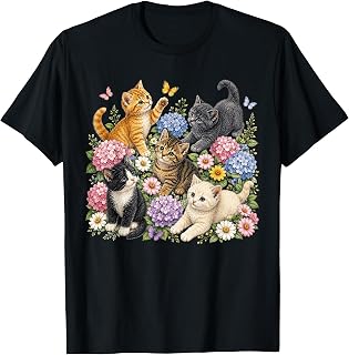 Vintage Cats Flower Floral Cute Kitten Cat Lover Cat Mom T-Shirt