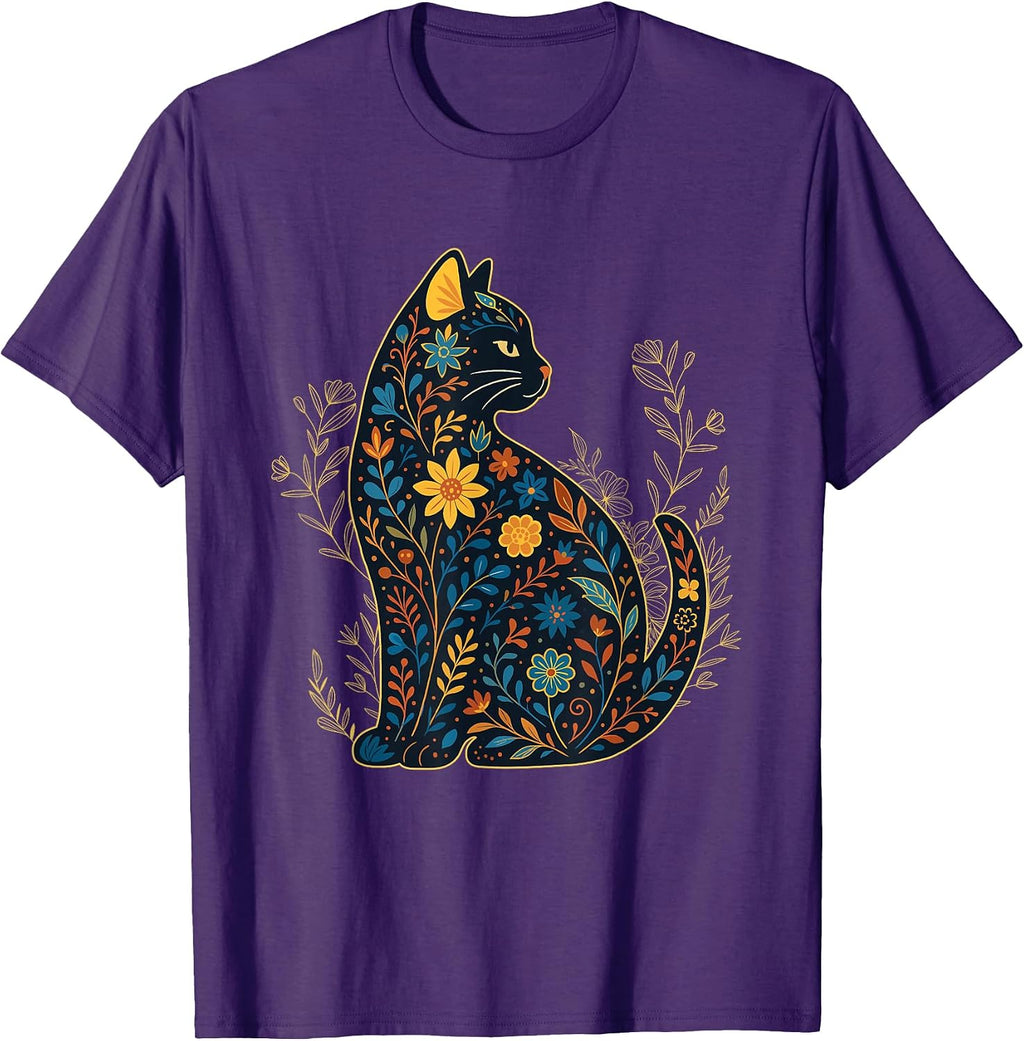 Floral Pattern Cat - Cat Lover Kitten Owner Kitty T-Shirt