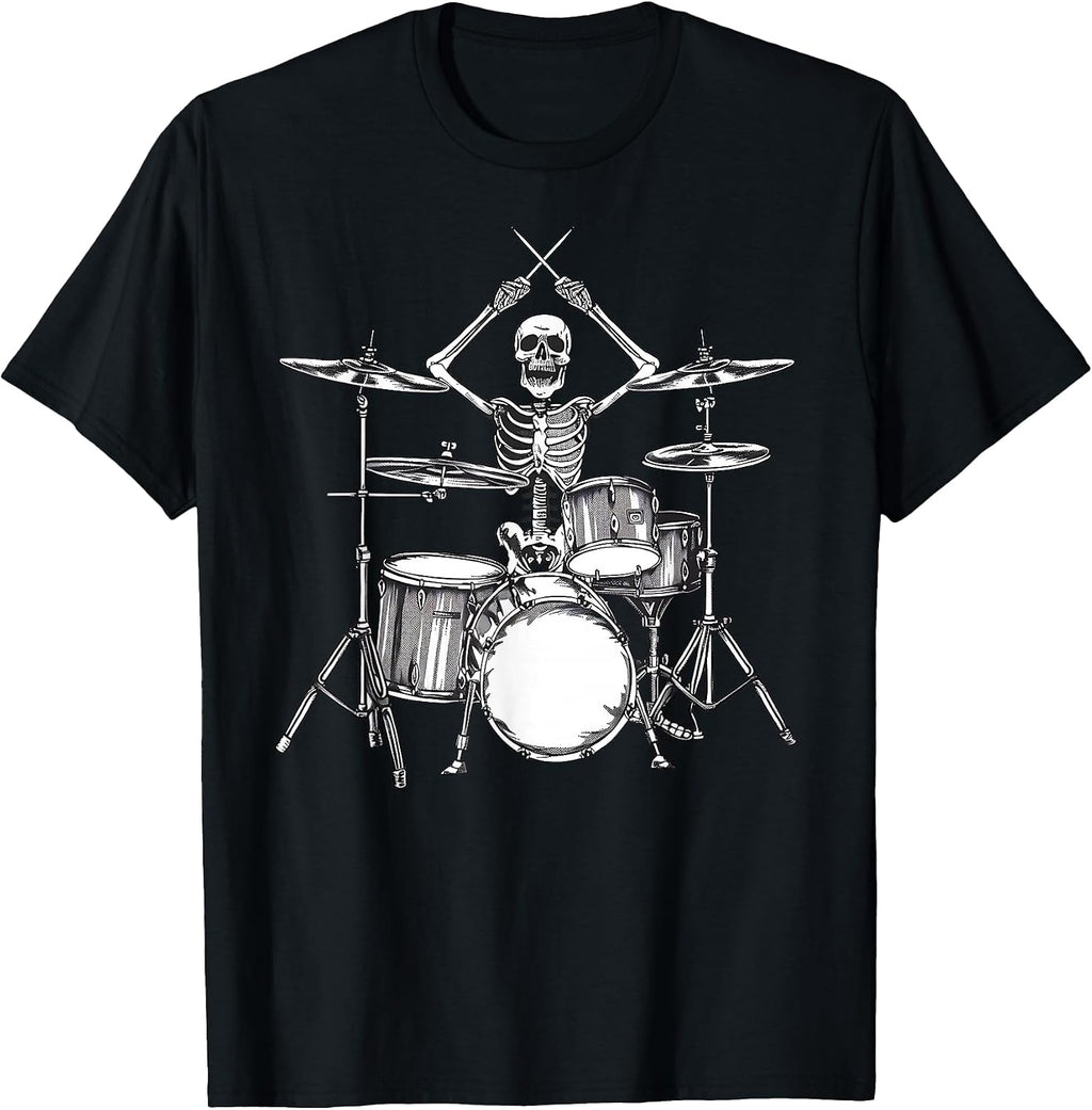 Skeleton Percussionist Drummer Halloween Rock & Roll Music T-Shirt