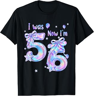 I was 5 Now I'm 6 Baseball Lovers 6th Birthday Girl Cute Bow T-Shirt