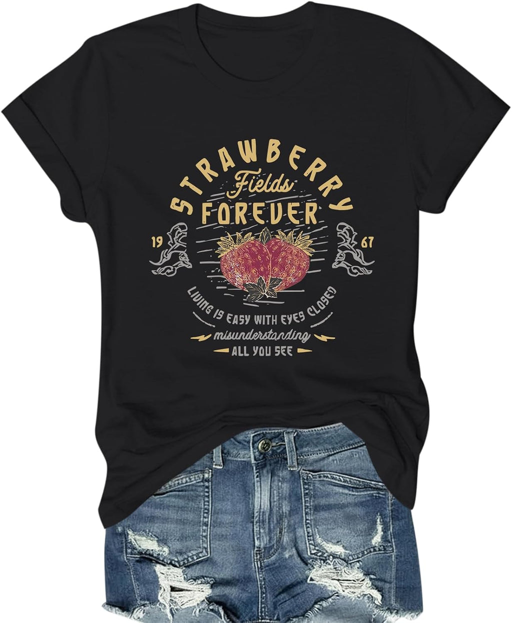 Rock Band T Shirts for Women Rock and Roll Country Music Shirts Vintage Strawberry Graphic Tees Concert Outfits
