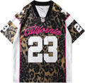Men's Cheetah Letter Graphic Tees Oversized V Neck Short Sleeve Jersey T Shirt Tops